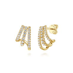 14K Yellow Gold Diamond Stacked J Hoop Earrings