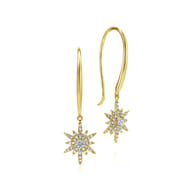 14K Yellow Gold Diamond Star Fish Wire Drop Earrings