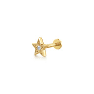 14K Yellow Gold Diamond Star Shape Single Flatback Stud Earring