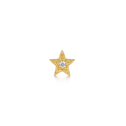 14K Yellow Gold Diamond Star Shape Single Flatback Stud Earring