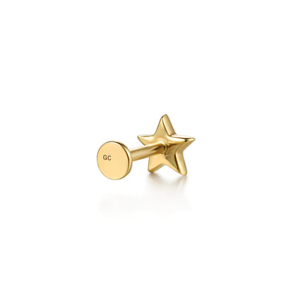 14K Yellow Gold Diamond Star Shape Single Flatback Stud Earring