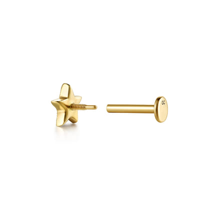 14K Yellow Gold Diamond Star Shape Single Flatback Stud Earring