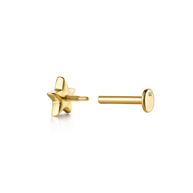 14K Yellow Gold Diamond Star Shape Single Flatback Stud Earring - 0.01 ct - Shot 3