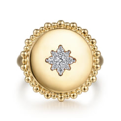 14K Yellow Gold Diamond Star Signet Ring