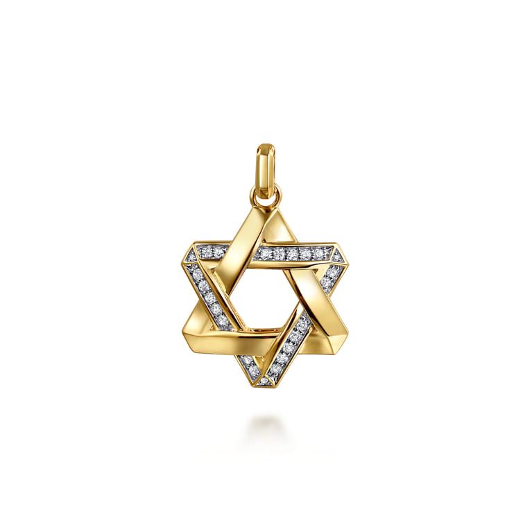 14K Yellow Gold Diamond Star of David Pendant - 0.4 ct - Shot 1