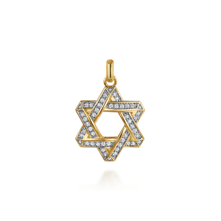 14K Yellow Gold Diamond Star of David Pendant - 0.75 ct - Shot 1