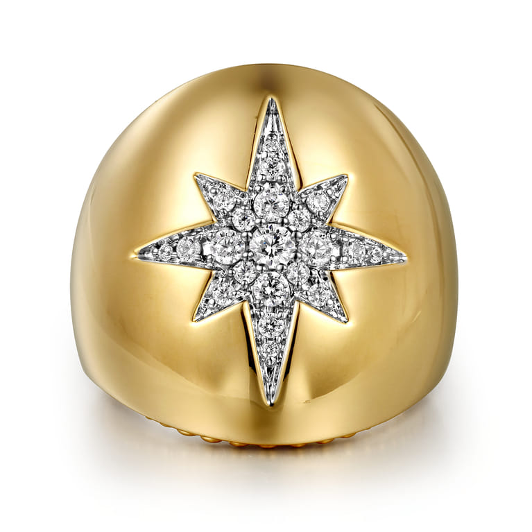 14K Yellow Gold Diamond Starburst Ladies' Ring - 0.35 ct - Shot 1