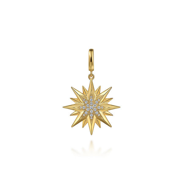 14K Yellow Gold Diamond Starburst Medallion Pendant in Size 24mm ...