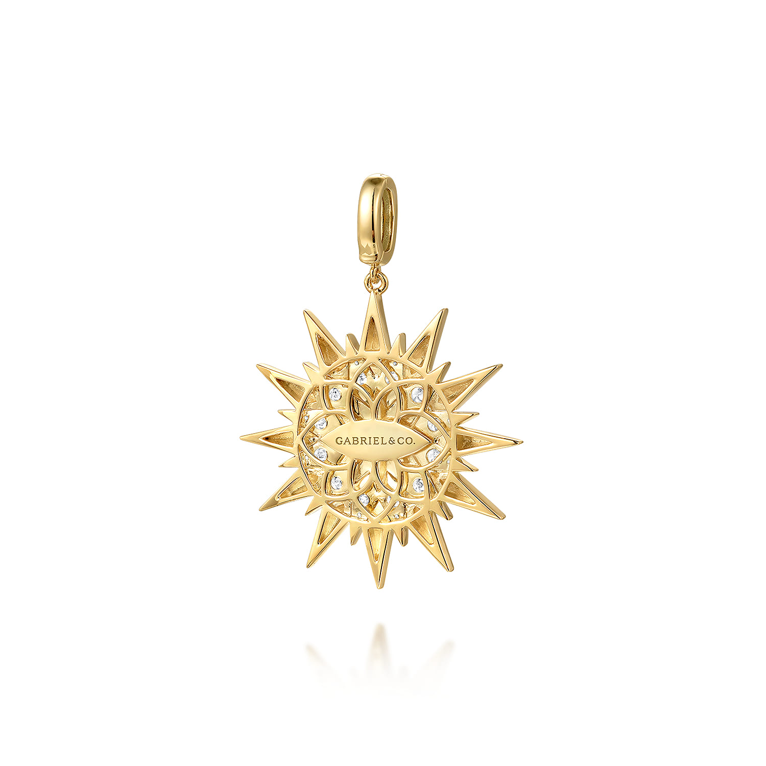 14K Yellow Gold Diamond Starburst Medallion in Size 32mm With Detachable Bail - 0.5 ct - Shot 2
