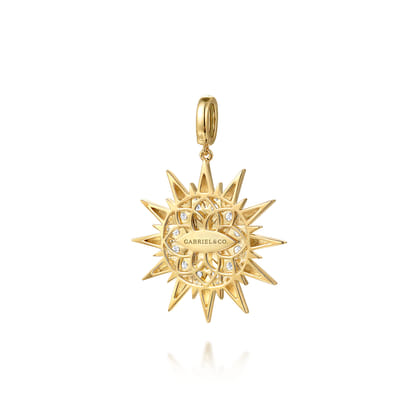 14K Yellow Gold Diamond Starburst Medallion in Size 32mm With Detachable Bail