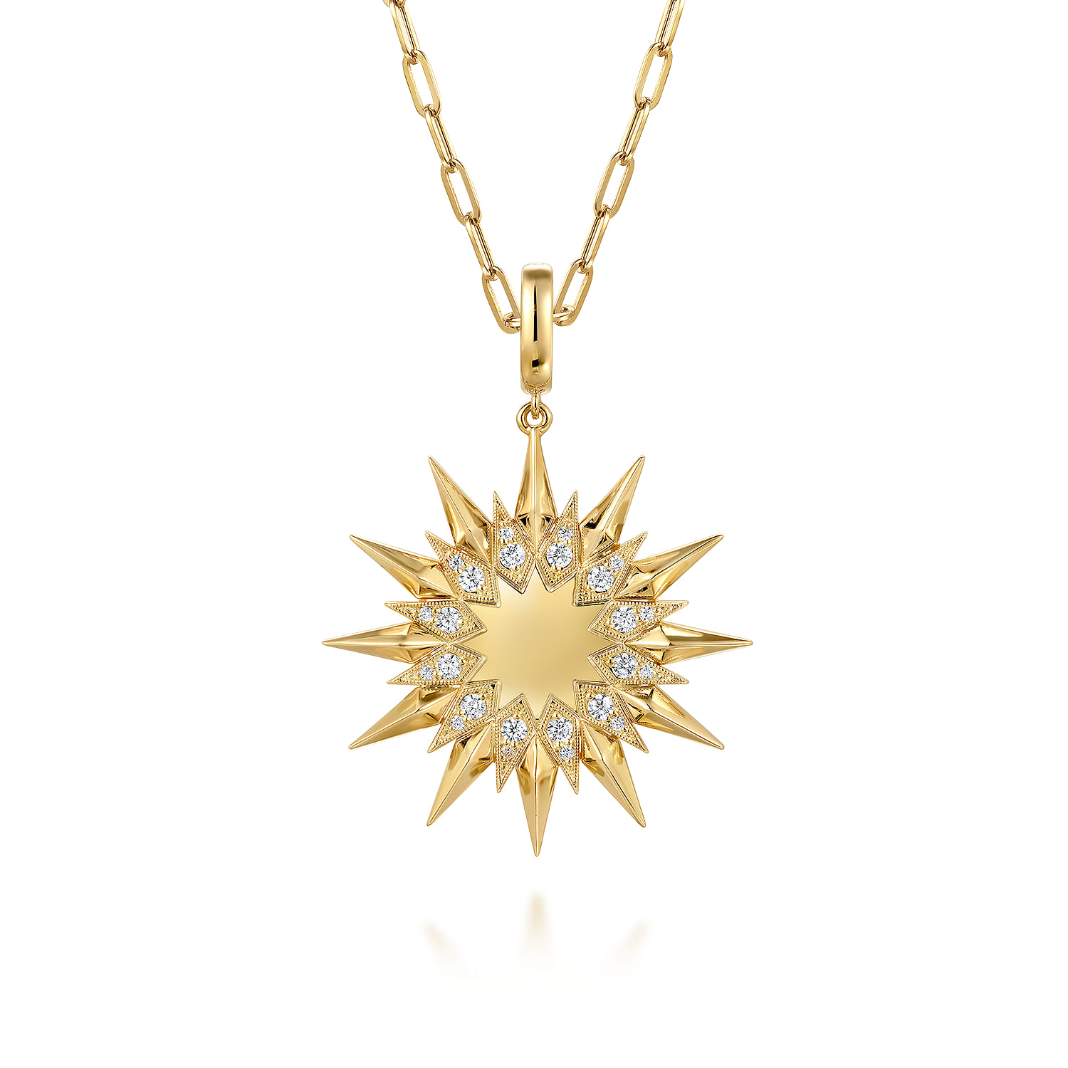 14K Yellow Gold Diamond Starburst Medallion in Size 32mm With Detachable Bail - 0.5 ct - Shot 3
