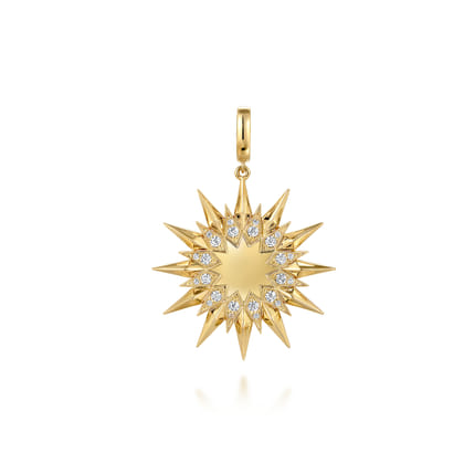 14K Yellow Gold Diamond Starburst Medallion in Size 32mm with Detachable Bail