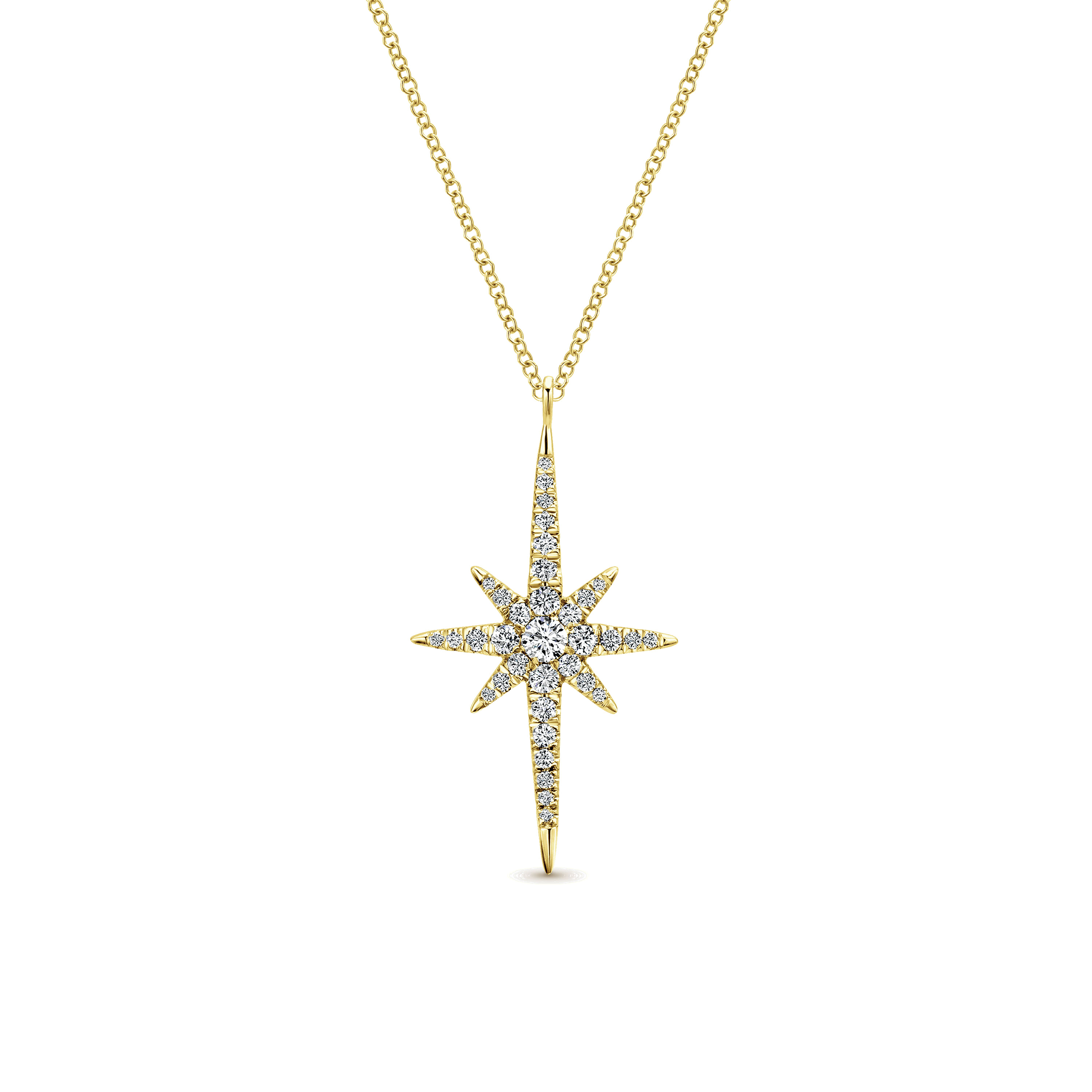 14K Yellow Gold Diamond Starburst Pendant Necklace