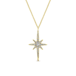 14K Yellow Gold Diamond Starburst Pendant Necklace