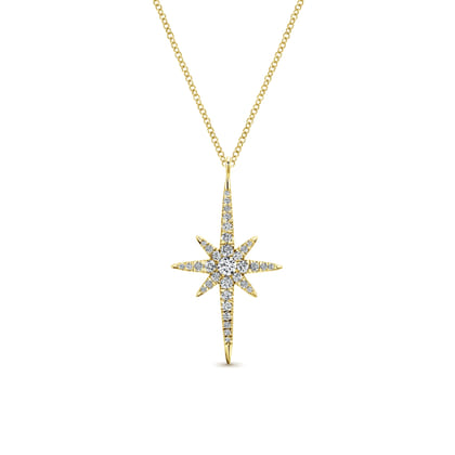 14K Yellow Gold Diamond Starburst Pendant Necklace