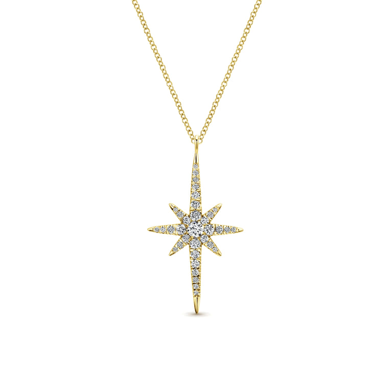 14K Yellow Gold Diamond Starburst Pendant Necklace - 0.46 ct - Shot 1