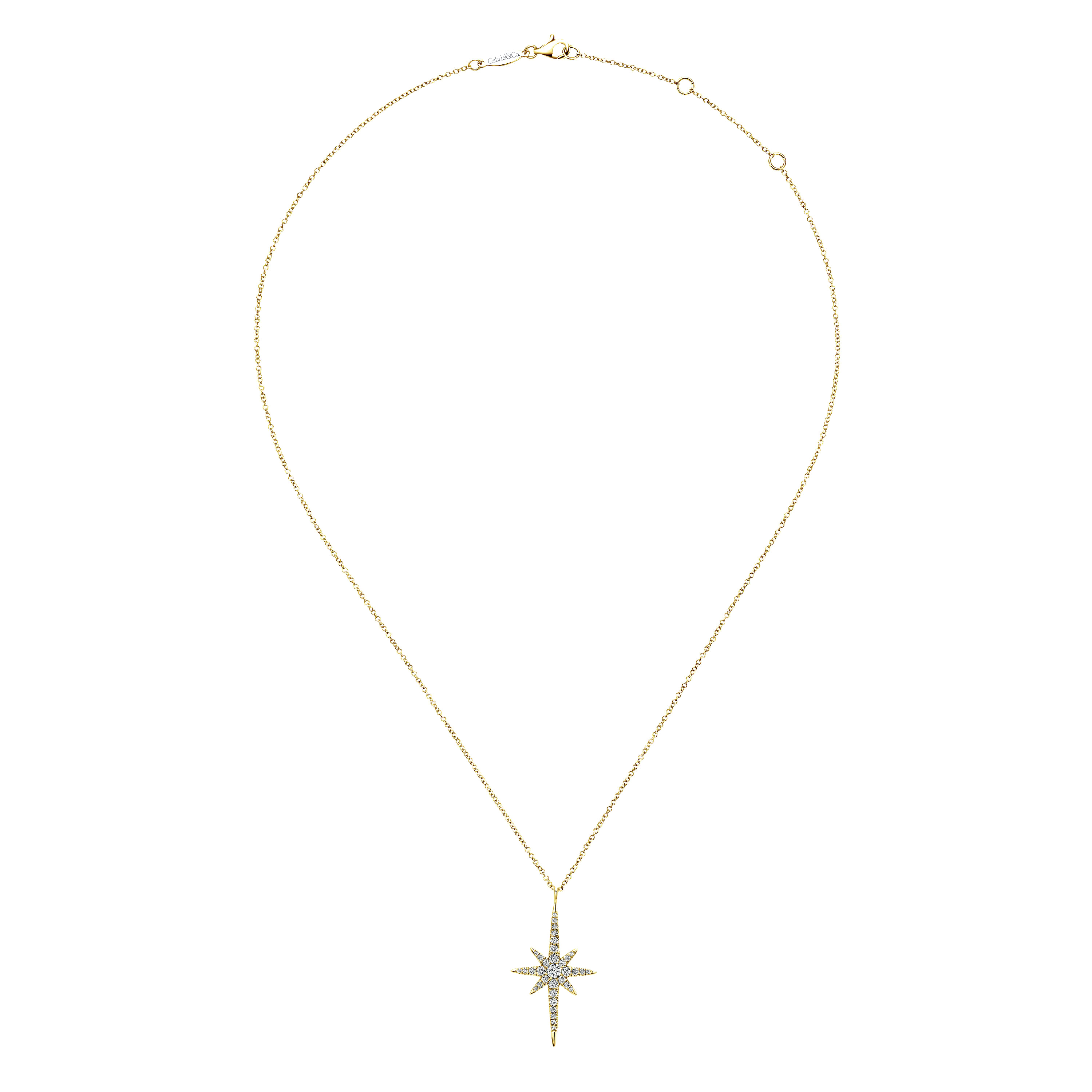 14K Yellow Gold Diamond Starburst Pendant Necklace