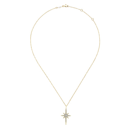 14K Yellow Gold Diamond Starburst Pendant Necklace