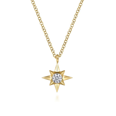 14K Yellow Gold Diamond Starburst Pendant Necklace