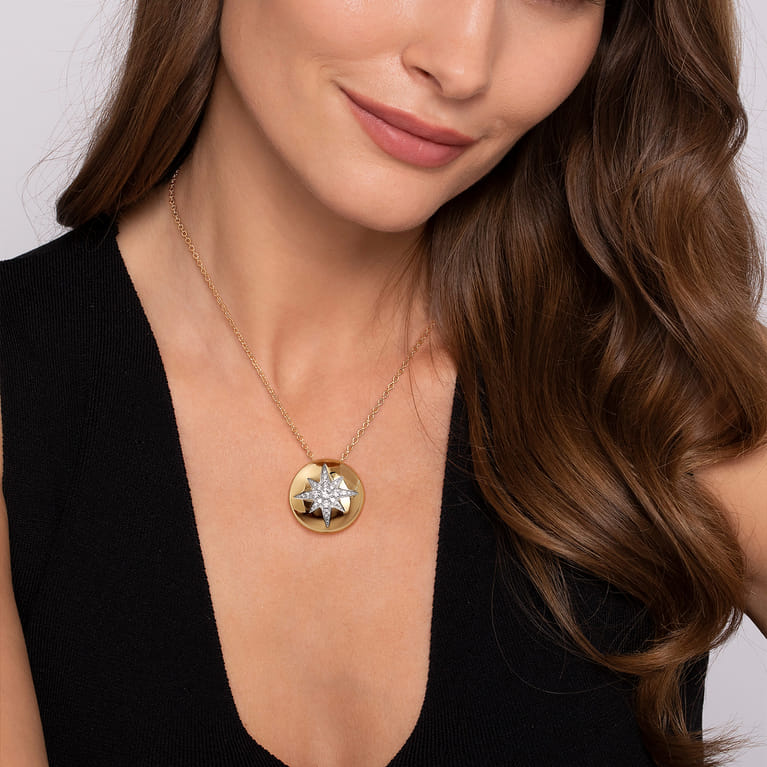 14K Yellow Gold Diamond Starburst Pendant Necklace - 1 ct - Shot 3