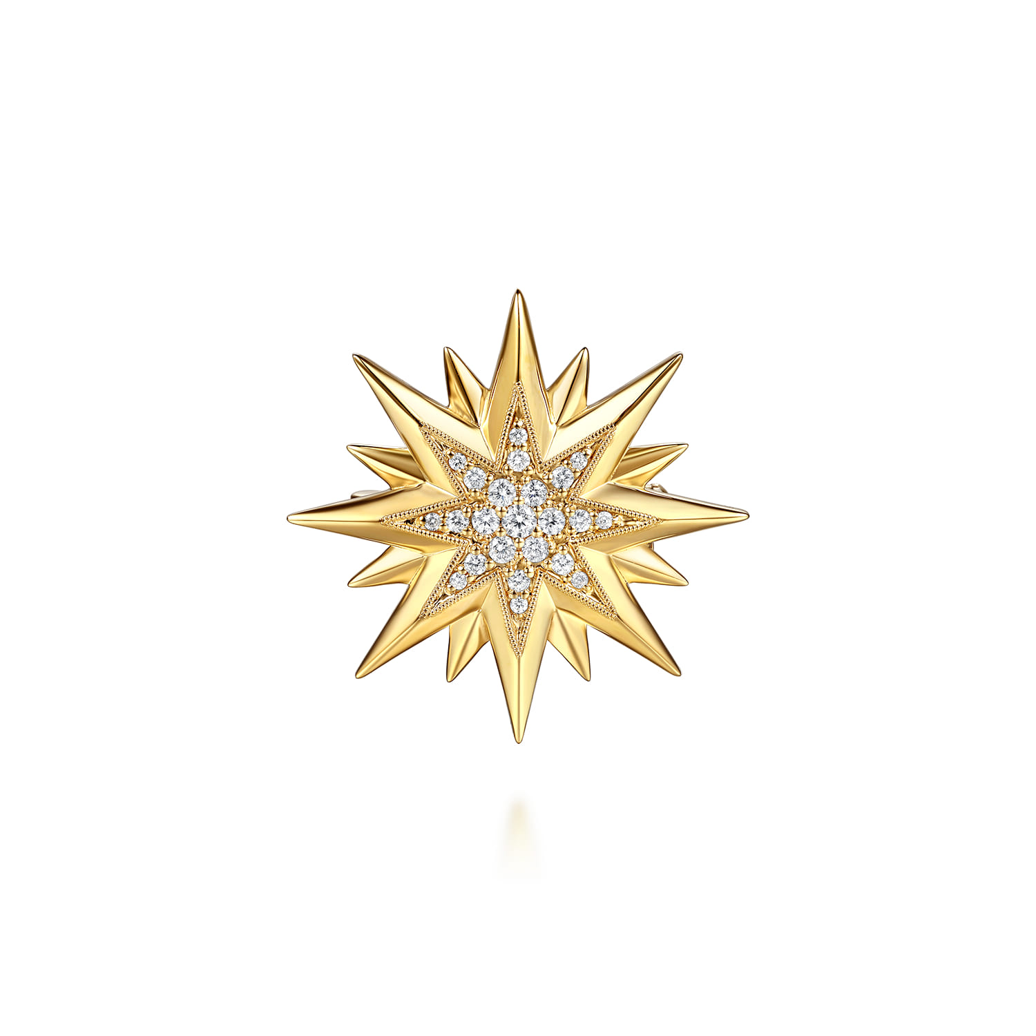 14K Yellow Gold Diamond Starburst Pin - 0.3 ct - Shot 1