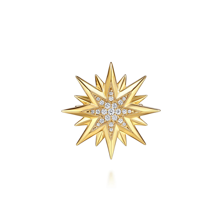 14K Yellow Gold Diamond Starburst Pin - 0.3 ct - Shot 1