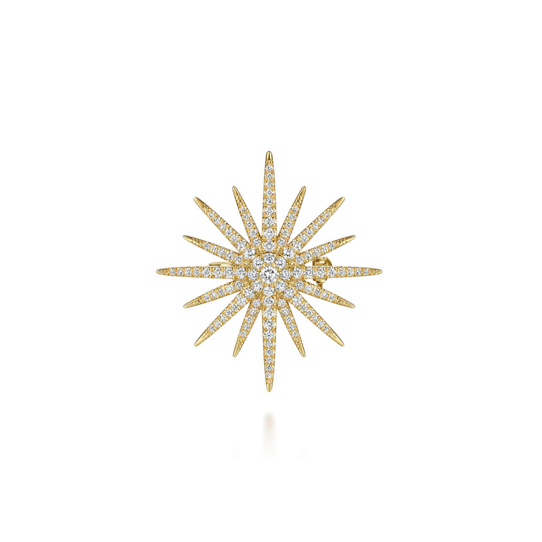 14K Yellow Gold Diamond Starburst Pin - 0.9 ct - Shot 1