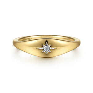 14K Yellow Gold Diamond Starburst Signet Ring