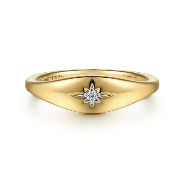 Diamond Starburst Signet Ring in Yellow Gold