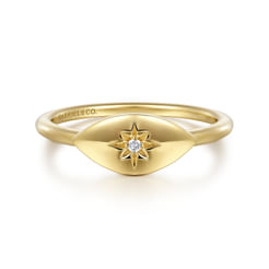 14K Yellow Gold Diamond Starburst Signet Ring 