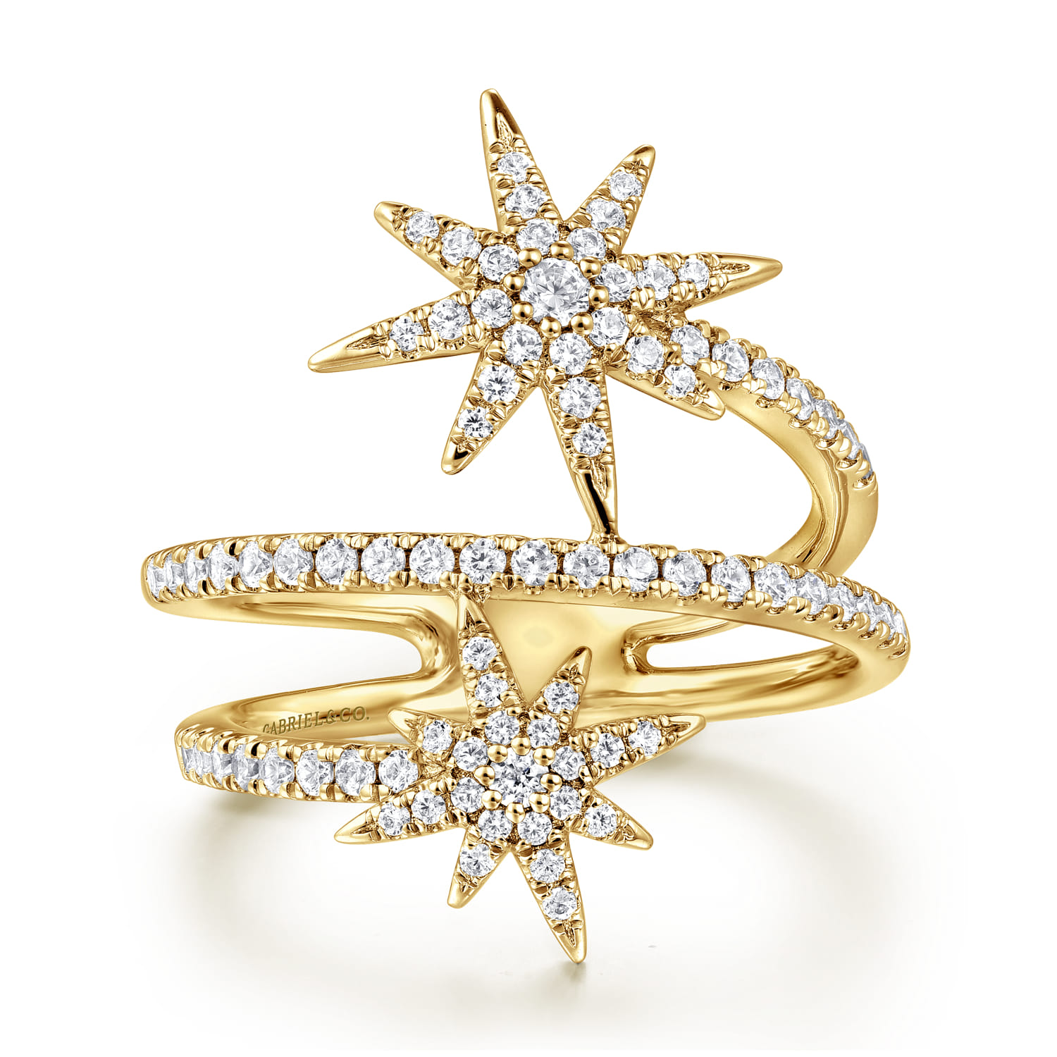 14K Yellow Gold Diamond Starburst Wrap Ladies Ring - 0.52 ct - Shot 1
