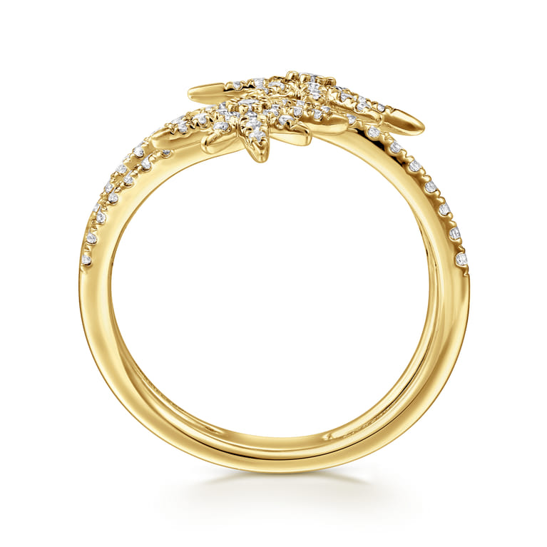 14K Yellow Gold Diamond Starburst Wrap Ladies Ring - 0.52 ct - Shot 2