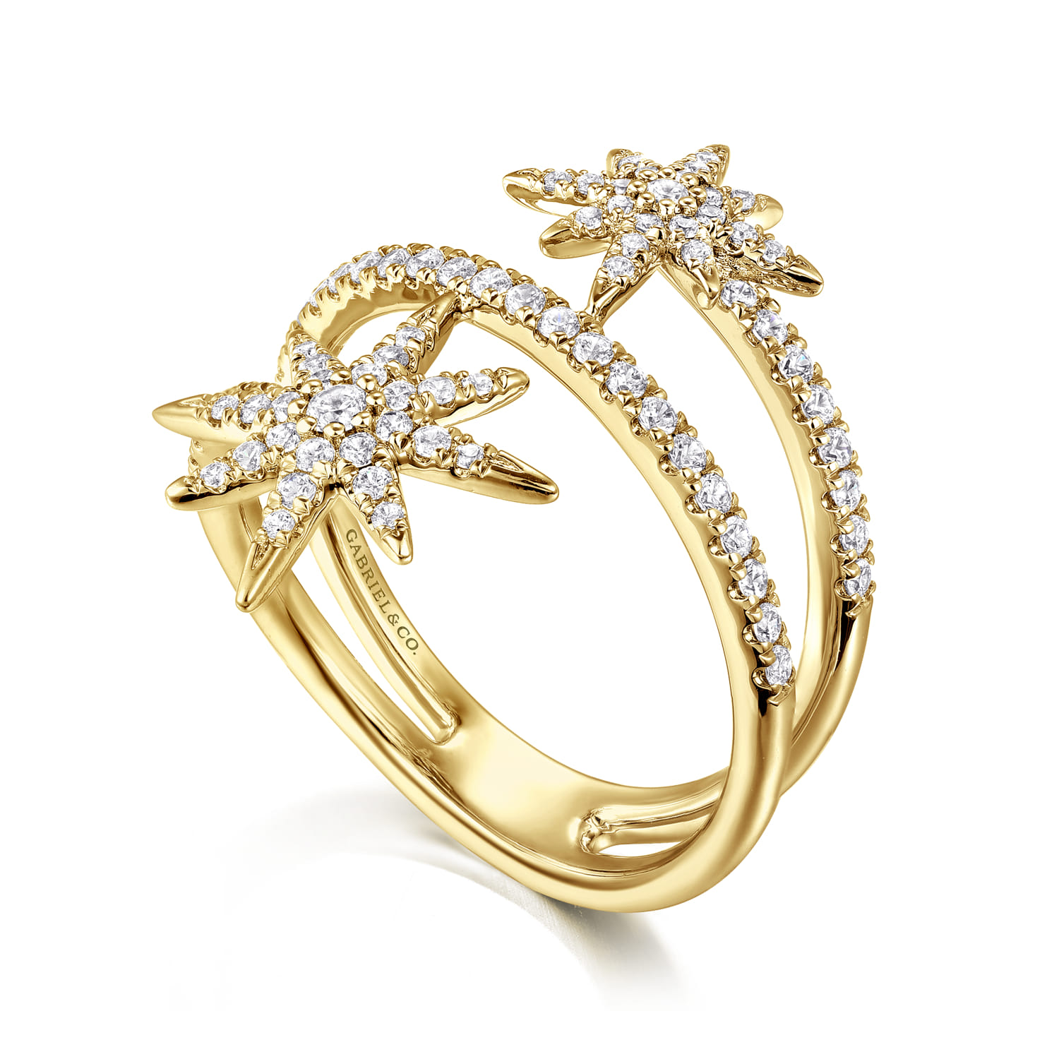 14K Yellow Gold Diamond Starburst Wrap Ladies Ring - 0.52 ct - Shot 3