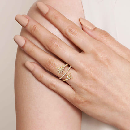 14K Yellow Gold Diamond Starburst Wrap Ladies Ring