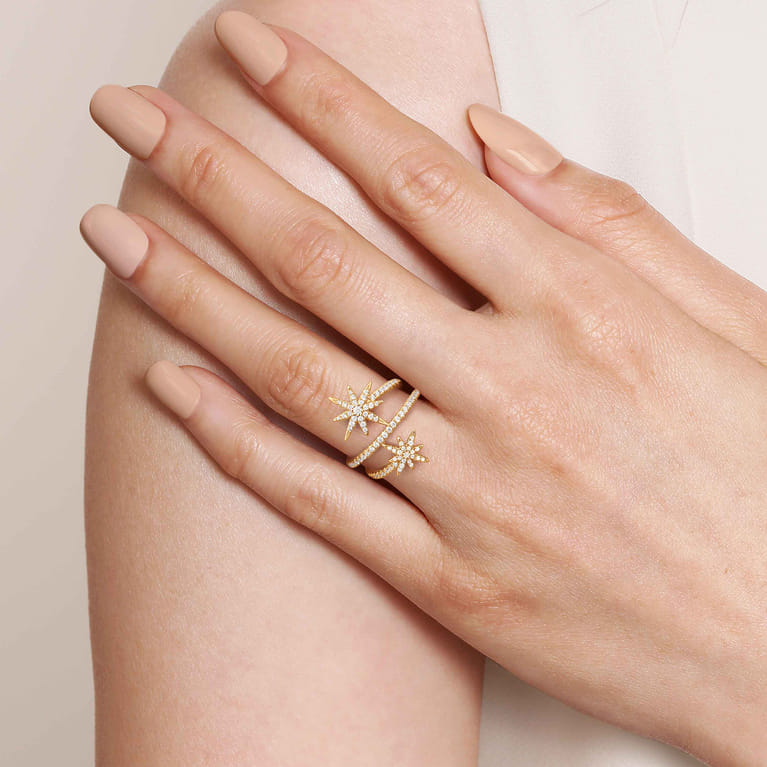 14K Yellow Gold Diamond Starburst Wrap Ladies Ring - 0.52 ct - Shot 5