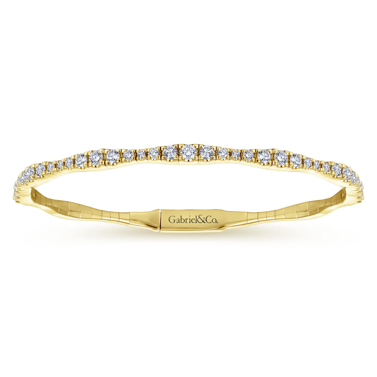14K Yellow Gold Diamond Station Bangle - 1.1 ct - Shot 1