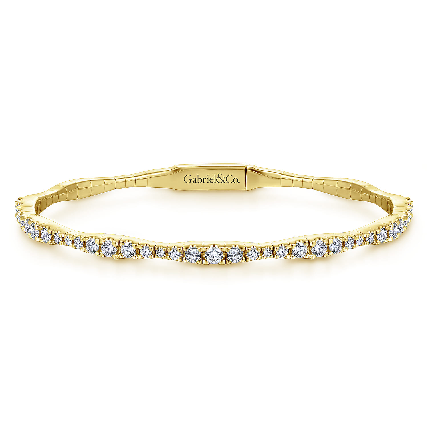 14K Yellow Gold Diamond Station Bangle - 1.1 ct - Shot 1