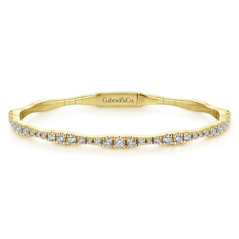 14K Yellow Gold Diamond Station Bangle - 1.1 ct - Shot 1