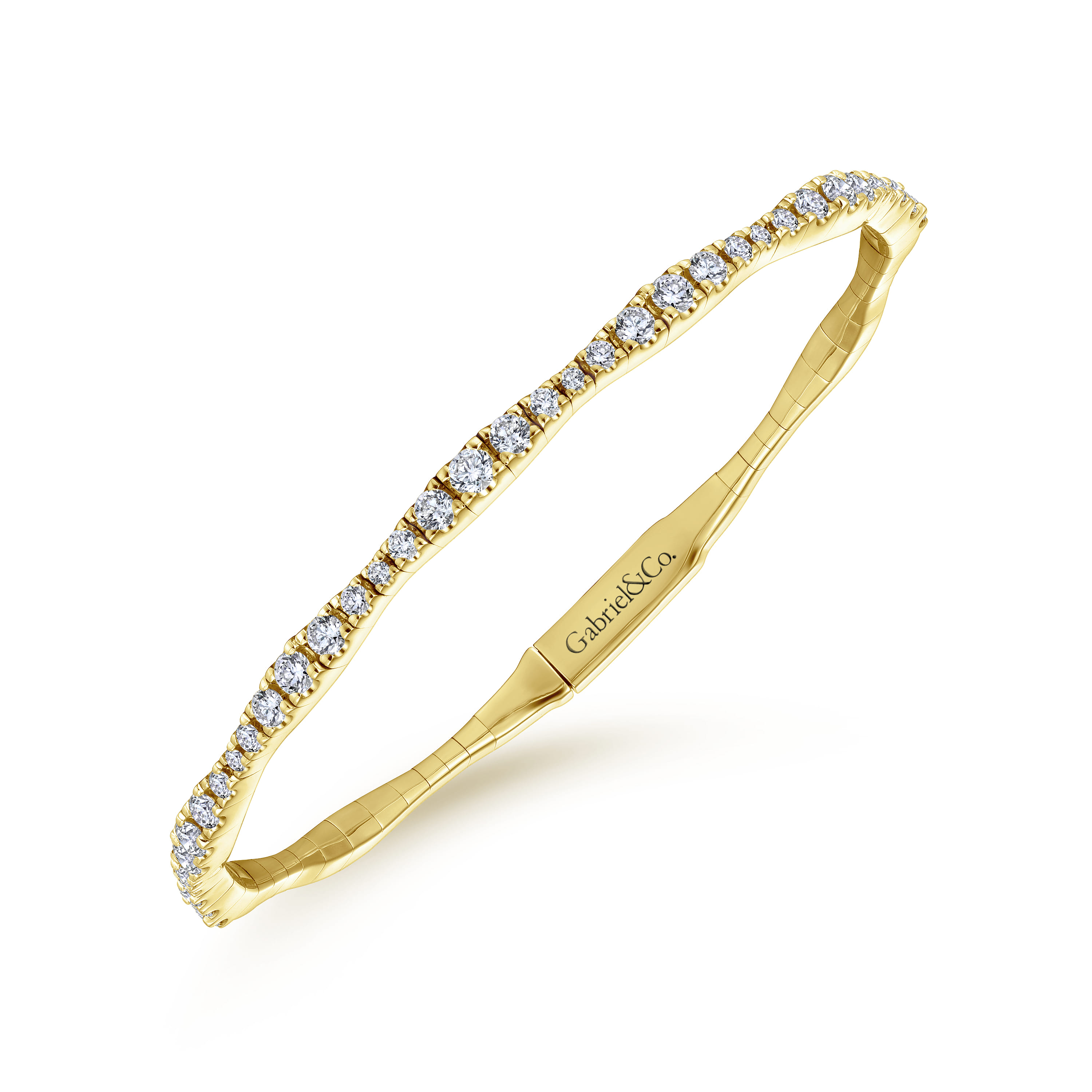 14K Yellow Gold Diamond Station Bangle - 1.1 ct - Shot 2