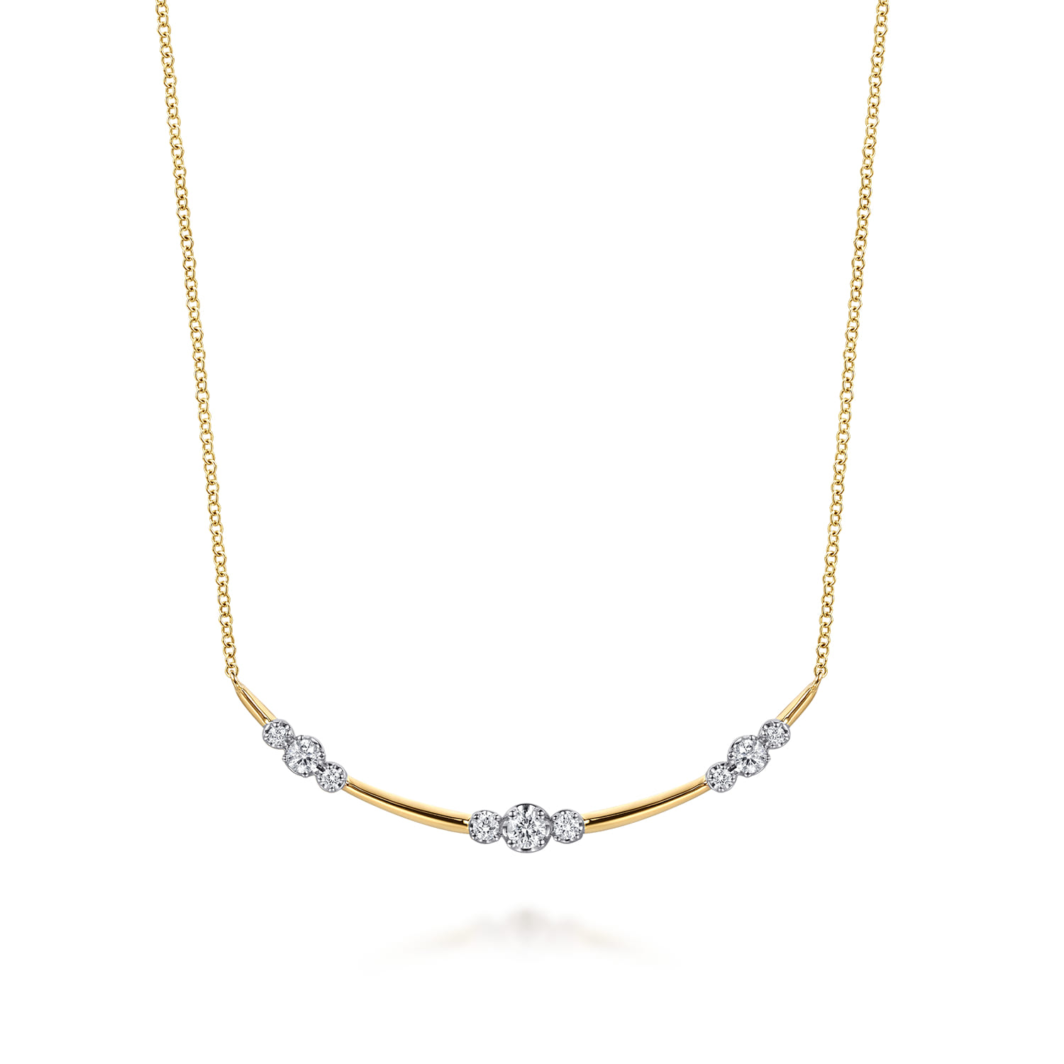 14K Yellow Gold Diamond Station Bar Necklace - 0.35 ct - Shot 1