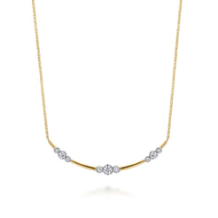 14K Yellow Gold Diamond Station Bar Necklace