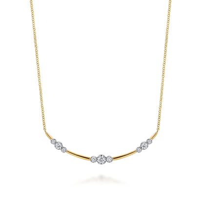 14K Yellow Gold Diamond Station Bar Necklace