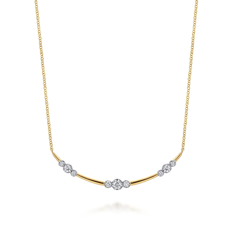 14K Yellow Gold Diamond Station Bar Necklace - 0.35 ct - Shot 1