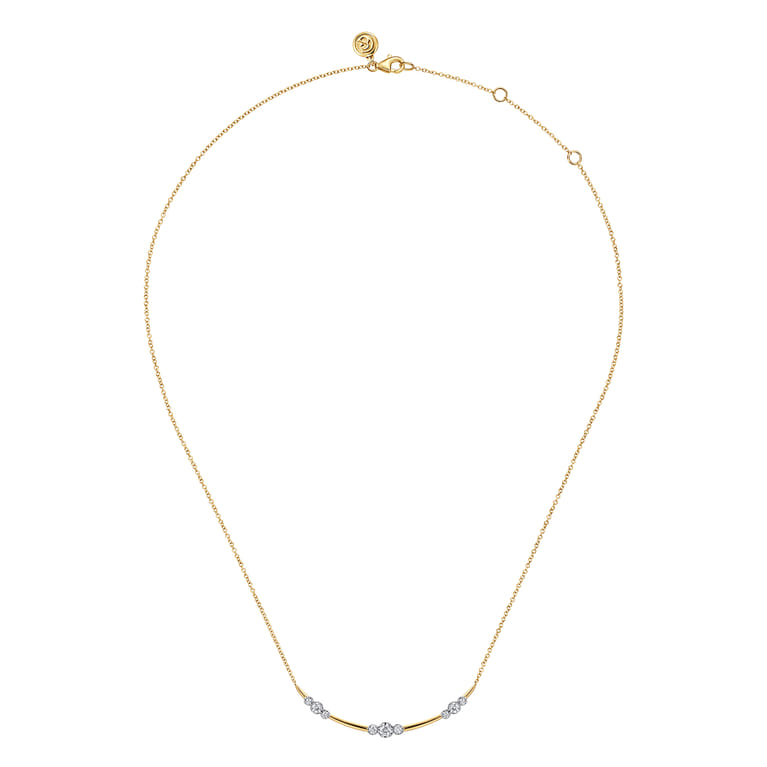 14K Yellow Gold Diamond Station Bar Necklace - 0.35 ct - Shot 2