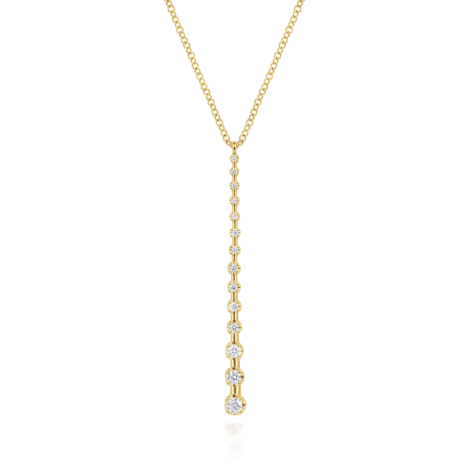 14K Yellow Gold Diamond Station Bar Pendant Necklace - 0.39 ct - Shot 1