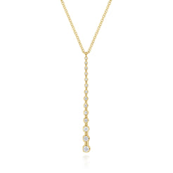 14K Yellow Gold Diamond Station Bar Pendant Necklace