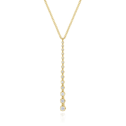 14K Yellow Gold Diamond Station Bar Pendant Necklace