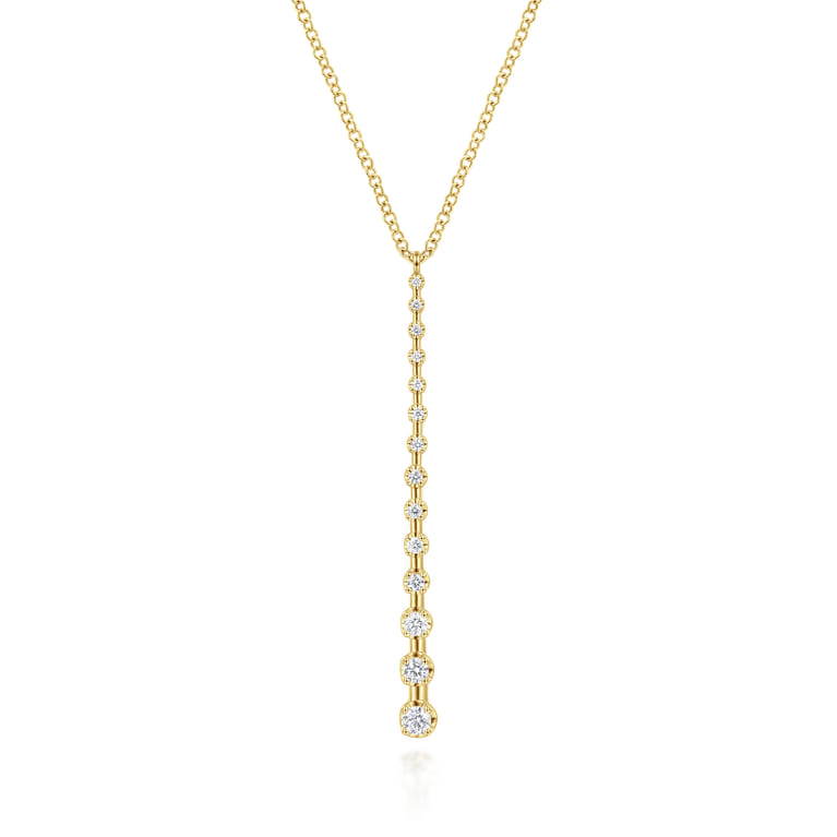 14K Yellow Gold Diamond Station Bar Pendant Necklace - 0.39 ct - Shot 1