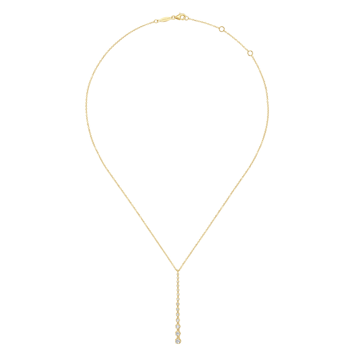 14K Yellow Gold Diamond Station Bar Pendant Necklace - 0.39 ct - Shot 2