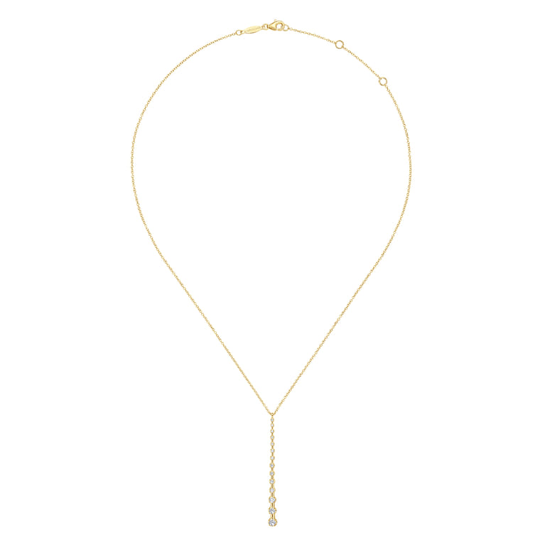 14K Yellow Gold Diamond Station Bar Pendant Necklace - 0.39 ct - Shot 2